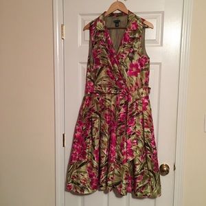 Floral silk dress fully lined, size 18.